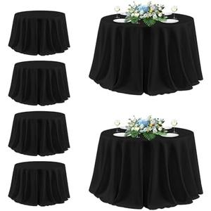 sancua Black Round Tablecloth 132 Inch Diameter, 6 Pack - Circle Polyester Fabric Table Cloth for Wedding Party Reception Banquet Birthday, Washable Formal Table Cover (Fit 54-96 Inch Tables)