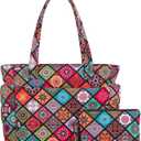 TOPDesign Puffer Tote Bag for Women, Lightweight Puffy Handbag with Compartments, Quilted Shoulder Bag for Work, Travel, Gym (Large, Yoga)