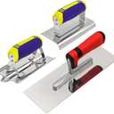 Concrete Tools Set 3 PC Stainless Steel Flat Finishing Trowel (11" x 4") plus Concrete Edger (6" x 3", 1/2"R) and Groover (6" x 3", 1/2"W,1/2"D) Stucco Cement Kit Masonry Construction Hand Kit