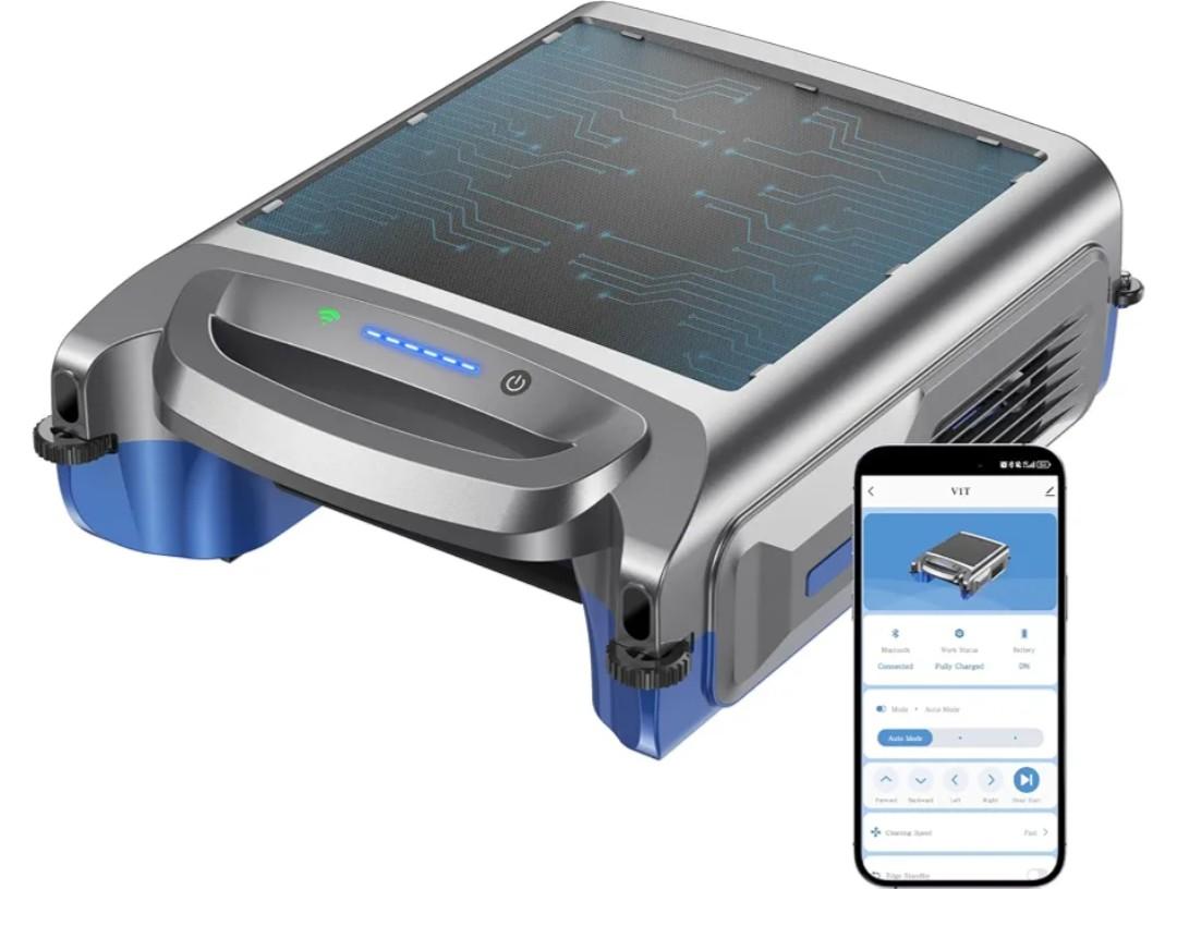 V1T Solar Pool Skimmer, Robotic Pool Surface Skimmer Cleaner with App Control, 7L Large Basket 24/7 Cleaning Smart Obstacle Avoidance Dual Charging Options Ideal for Above Ground Pool Blue