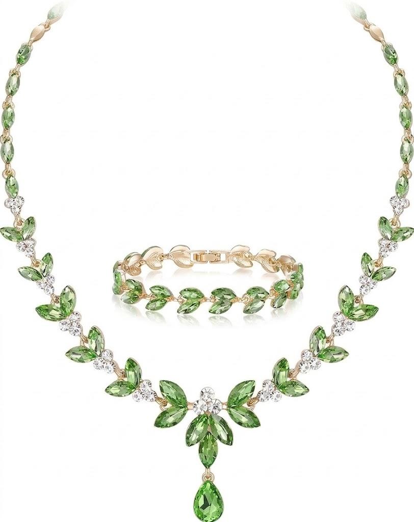 EVER FAITH Women's Jewellery Sets Austrian Crystal Leaf Elegant Marquise Set of Necklace and Tennis Bracelet for Wedding