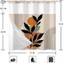 No Hook Boho Mid Century Shower Curtain with Snap in Liner Modern Minimalistic Leaves Hotel Style & Top Sheer Window Double Layers Waterproof Fabric with See Through Top Window 71x74 Inch