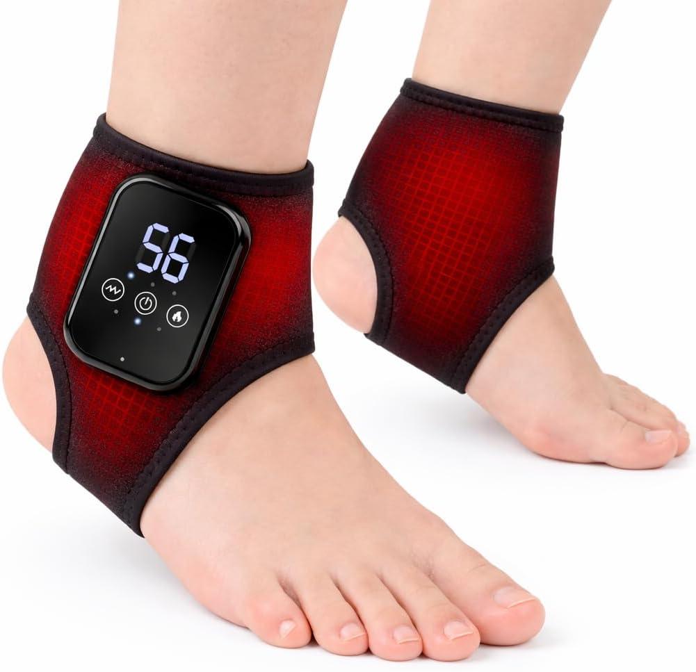 1 PCS Cordless Ankle Massager for Pain Relief, Foot Massager for Neuropathy, Ankle Heating Pad with Massage, Foot Ankle Massager, Heated Foot Massager, 3 Heat Levels, 3 Massage Modes, Black