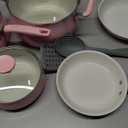 Tasty Clean Ceramic Non-Stick Aluminum Cookware Set, Tempered Glass Lid, Dishwasher Safe, 16-Piece, Pink
