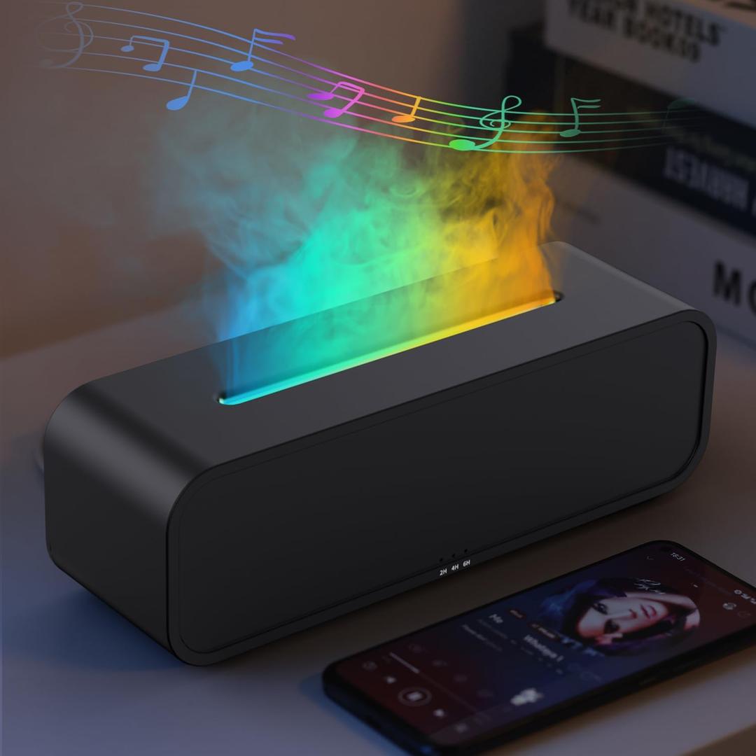 Essential Oil Diffuser, Flame Fire Oil Diffuser, 250ml Cool Mist Aromatherapy Humidifier, Scent Aroma Diffuser with 7 Colors Light, Remote Control, Timer & Auto-Off for Home Room (Black)