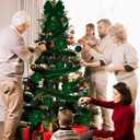 26 PCS Christmas Velvet Ornaments Decor Kit - Tree Toppers Bow, Ribbon, 12 Flocked Christmas Balls & 12 Artificial Magnolia Flowers for Green Holiday Xmas Tree Decorations (Green)