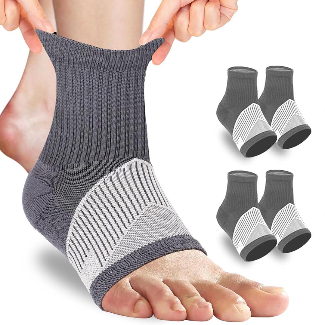 2 x DRNAIETY 2 Pairs Ankle Brace Socks for Women & Men, Ankle Compression Sleeve for Plantar Fasciitis, Achilles Tendonitis, Neuropathy, Foot Arch Support Socks | Comfortable and Breathable (XL)