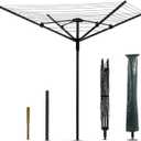 Nisorpa Rotary Outdoor Umbrella Drying Rack Adjustable Height Clothesline w/Waterproof Protective Cover Folding Rotary Dryer with 4-Aluminum Arms and Steel Post 12-Lines with 165 ft Clothesline