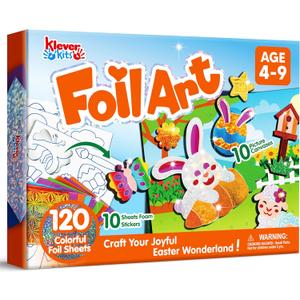 2 x Klever Kits Easter Foil Art Kit for Kids - Arts & Crafts Supplies, Mess Free Coloring, Easter Basket Stuffers, Foil Foam Stickers, Creative Travel Toys, Birthday Gifts for Boys & Girls Ages 4 and Up
