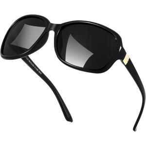 FEISEDY Polarized Sunglasses for Women Classic Vintage Square Wraparound UV400 Protection Shade B0309 (Black Frame & Grey Lens)