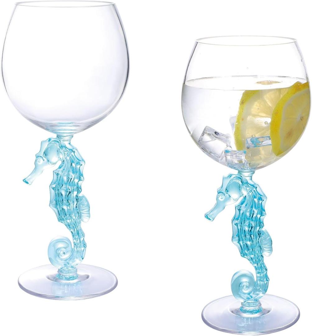 Supreme Housewares Seahorse Stem Glasses, Blue Seahorse-Shaped Reusable Shatterproof Acrylic Glass for Red or White, Poolside, Outdoors, Parties, 18 oz, Set of 2 Supreme Housewares Seahorse Stem Glasses, Blue Seahorse-Shaped Reusable Shatterproof Acrylic Glass for Red or White, Poolside, Outdoors, Parties, 18 oz, Set of 2