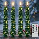 Christmas Tree Candles with Remote, Snowy Waxy Christmas Tree Flameless Taper Candles Battery Operated with String Lights, Set of 4 LED Tree Candlesticks for Xmas Winter Dcor