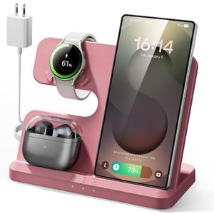 Wireless 3 in 1 Charging Station for Samsung, Phone and Watch Charger for Galaxy S25 Ultra/S24/S23/Z Fold, Wireless Charging Dock for Samsung Watch Galaxy 8/7/6/5, Galaxy Buds 3/2/Pro