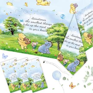 3PCS Blue Winnie Tablecloth Baby Shower Decorations Bear Table Cover Watercolor Plastic Disposable Thickened Tablecloth Oh Baby Gender Reveal Birthday Party Supplies for Kids Boys Girls - 54x108IN