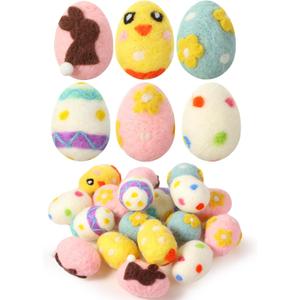 Moukeren 18 Pcs Felted Wool Easter Eggs Pastel Colorful Decorative Easter Eggs for Spring Tree Hanging Ornaments,2.4 in Tall