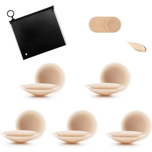 Nipple Cover Silicone Self Adhesive Bra Breathable Sticky Bras Water-Proof Reusable Backless Invisible Bra (Beige)