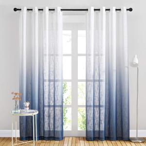 NICETOWN Linen Sheer Ombre Curtains for Living Room Bedroom, Grommet Gradient Semi Sheer Vertical Window Treatments Privacy with Light for Children Room, Navy Blue, W50 x L84, Set of 2