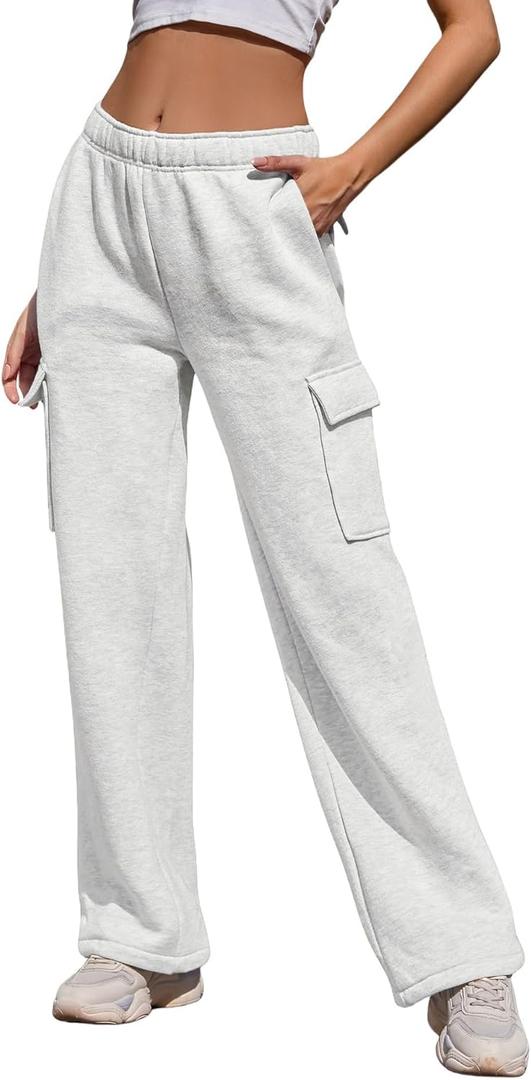 Cargo Sweatpants Women Wide Leg High Waisted Sweat Pants with Pockets Womens Lounge Casual Joggers (Gray, XXL)