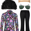 Mepase 6 Pcs Men 70s Disco Costumes Include Retro Shirt Bell Bottom Pants Wig Sunglasses Necklace Wig Cap for Disco Party
 XL