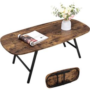 Foldable Coffee Table Natural Wood Oval Coffee Tables No Assembly Portable Floor Table Desk for Sitting on The Floor Low Coffee Table for Small Spaces Living Room Outdoor Use, 42"D X 20"W X 16"H