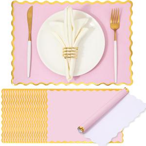 150 Pcs Disposable Paper Placemats Bulk 10"x14" Rectangle Place Mats with Scalloped Edges Dining Table Mats for Wedding Baby Shower Birthday Graduation Party Decorations(Pink)