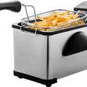 OVENTE Electric Deep Fryer 2 Liter Capacity, 1500 Watt Lid with Viewing Window and Odor Filter, Adjustable Temperature, Removable Frying Basket and Easy to Clean Stainless Steel Body, Silver FDM2201BR