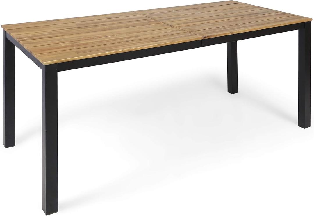 Christopher Knight Home Zak Outdoor 71" Acacia Wood Dining Table, Teak Finish, Black