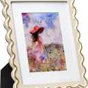 8x10 Picture Frame in Beige with Shinning Gold Wavy Edge, Resin Frame with Real Glass, Display 8x10 Photos Matted to 5x7, Vertical and Horizontal Desk Tabletop or Wall Hanging