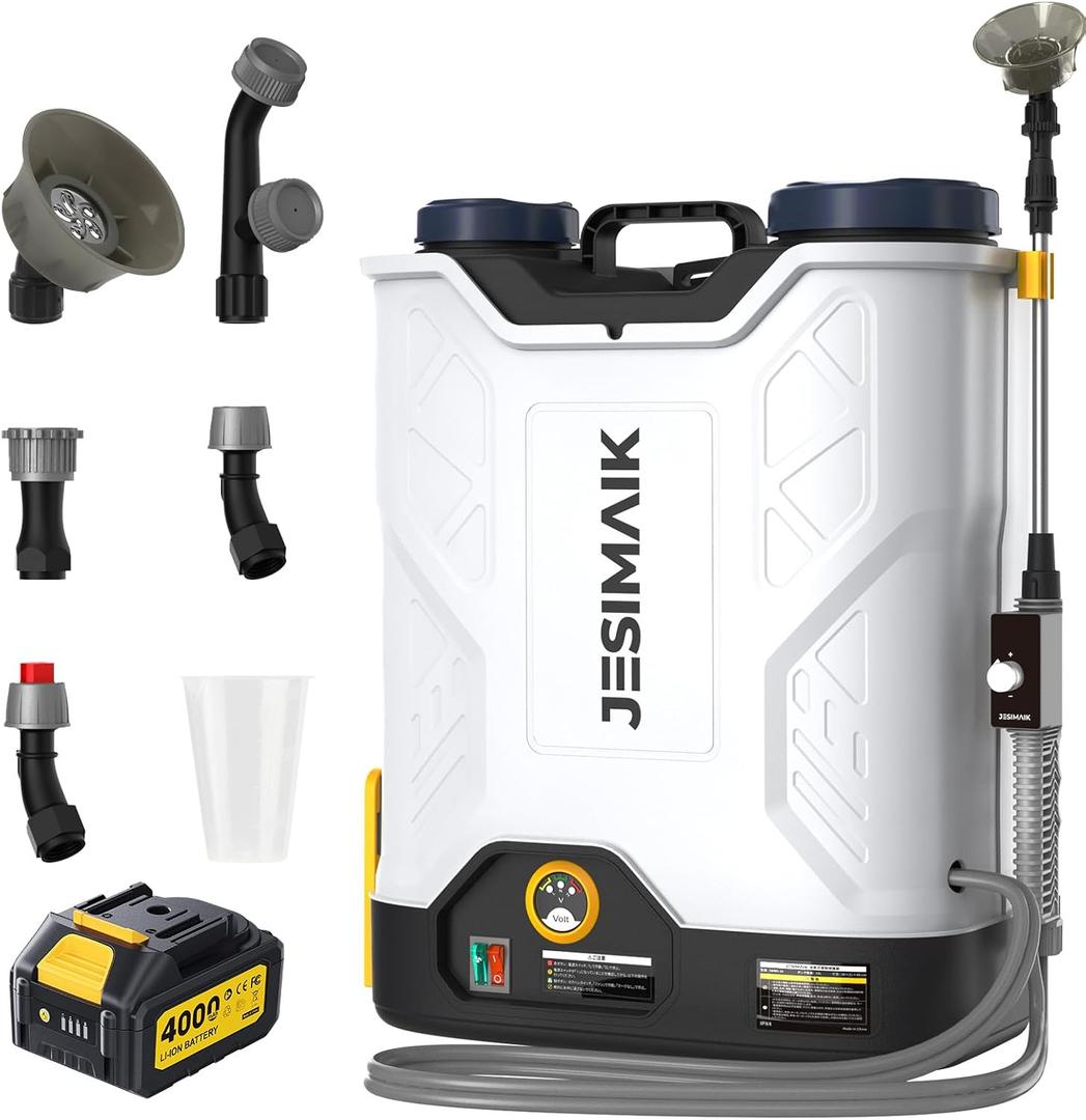 JESIMAIK Battery Powered Backpack Sprayer 4.8 Gallon, 4.0Ah Battery Electric Backpack Sprayer with Telescopic Wand & 5 Nozzles, 120 PSI Handle-Mounted Adjustable Pressure for Weed Lawn Garden