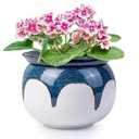 LITUDISO African Violet Pots, 6 Inch Self Watering Pots for Indoor Plants, Easy Plant Self Watering Planter, Ceramic Plant Pot with Absorbent Inner Pot for Flowers - Gradient Blue (No Plants)