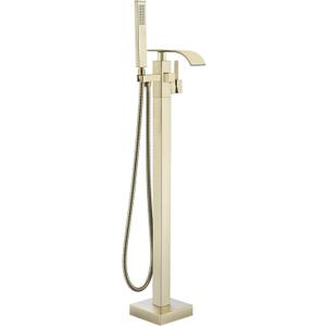 Senlesen Freestanding Bathtub Faucets Floor Mounted Tub Filler Faucet with Handshower Brushed Gold