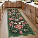 GarveeHome Floral 2.5x8 Washable Kitchen Runner Rugs Non Slip Camel Taupe Brown Vintage Boho Cottage Long Rug for Hallways Bedroom Entryway Bathroom Mat with Rubber Backб Forest Green