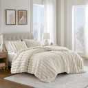 Madison Park Jasmine King Comforter Set, Luxurious Reversible Faux Fur Plush Ribbed Velvet Bedding, Fuzzy Thick Warm Winter Comforter, Super Soft Fluffy 3-Piece Set Ivory