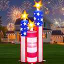 Patriotic 4th of July Inflatables Outdoor Decorations 3 Gnomes Holding Flag, Rocket and Star, Built in LED Lights Blow Up Yard Decor for 250th Anniversary Parade Lawn Garden Party