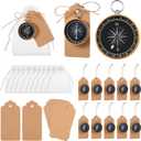 60 Pcs Compass Wedding Favors Set Mini Compass Souvenir Present Nautical with Kraft Tags and White Organza Bag for Guests Birthday Wedding Nautical Travel Party Souvenir Gift Favors (Gold)