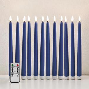Navy Blue Flameless Taper Candles with Remote Timer, Flickering Battery Operated LED Candlesticks Home Decor Set of 12