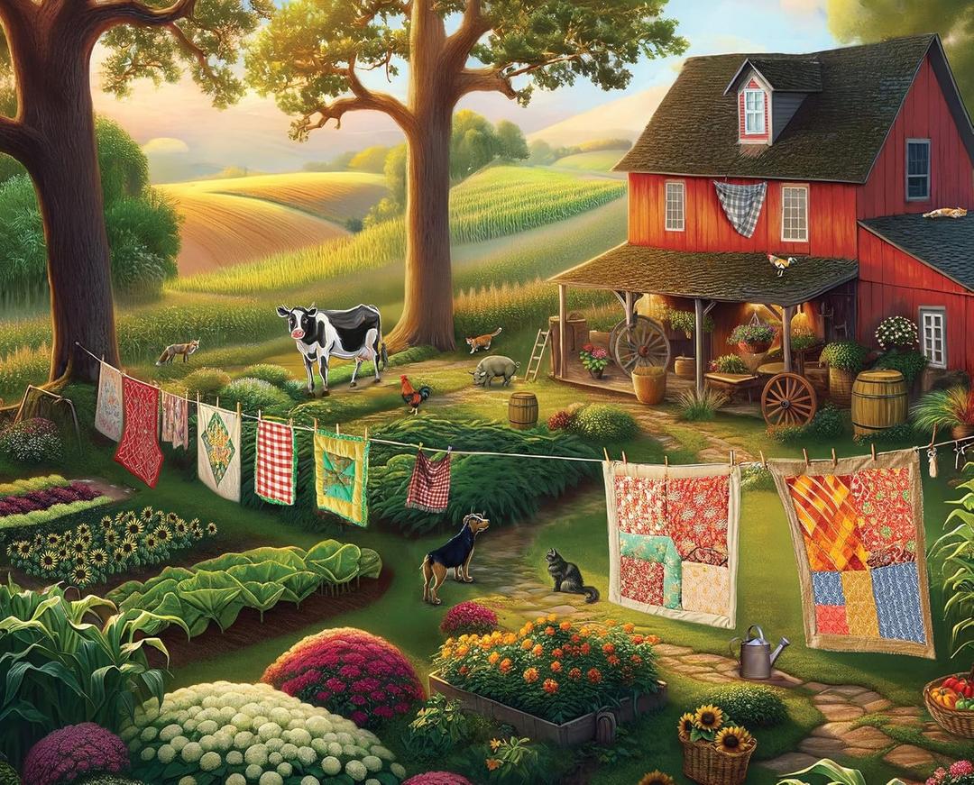Springbok Country Farm Life 1000 Piece Jigsaw Puzzle for Adults - Enjoy a Trip to The Farm with This Idealic Image by Artist Carie Musick of Springbok Studios