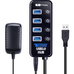 USB 3.0 Hub - Tendak USB Hub with 4 USB 3.0 Data Ports + 1 USB Smart Charging Port and Power Supply Adapter with Individual On/Off Port Switches for MacBook, Mac Pro, HDD