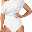 YMDUCH Women's Sexy Off Shoulder Sleeveless Bodycon One Piece Bodysuit Top (White), XL