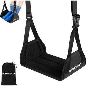 Airplane Foot Hammock, No Collapse Foot Rest for Plane Travel with Extended Adjustment Strap, Portable Desk Foot Hammock with Thickened Foam, Foot Sling Travel Essentials to Relax Your Feet (1 Pc Black)