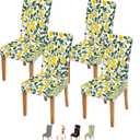 ANNA QUEEN Lemon Print Chair Covers for Dining Room Kitchen Set of 4 Summer Fruit Washable Stretch Slipcovers for Dining Chairs