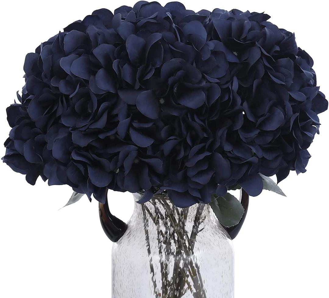 2Bouquets Artificial Fake Flowers Silk Hydrangea Arrangements Wedding Bouquets Decorations Plastic Floral Home Kitchen Garden Party Festival Bar DIY (Navy Blue)