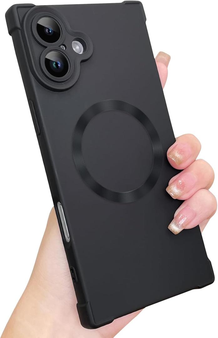 SAKUULO Magnetic for iPhone 16 Plus Case, Compatible with Magsafe, Full Camera Protection Silicone Shockproof Protective Slim Phone Cover for Women Girls for iPhone 16 Plus 6.7inch, Black