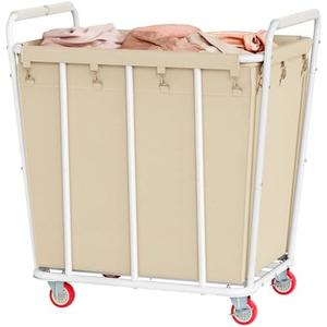 Hoctieon Large Laundry Cart with Wheels, 400L Heavy Duty Laundry Basket Organizer, Rolling Hamper Sorter for Clothes Storage, Industrial Dirty Clothes Hamper for Home & Hotel, Beige