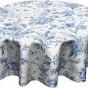 Giwawa Chinoiserie Floral Round Tablecloth 60 Inch,Traditional Blue White Birds Flowers Reusable Washable Polyester Table Cloth Cover for Holiday Picnic Dinner Table Decor