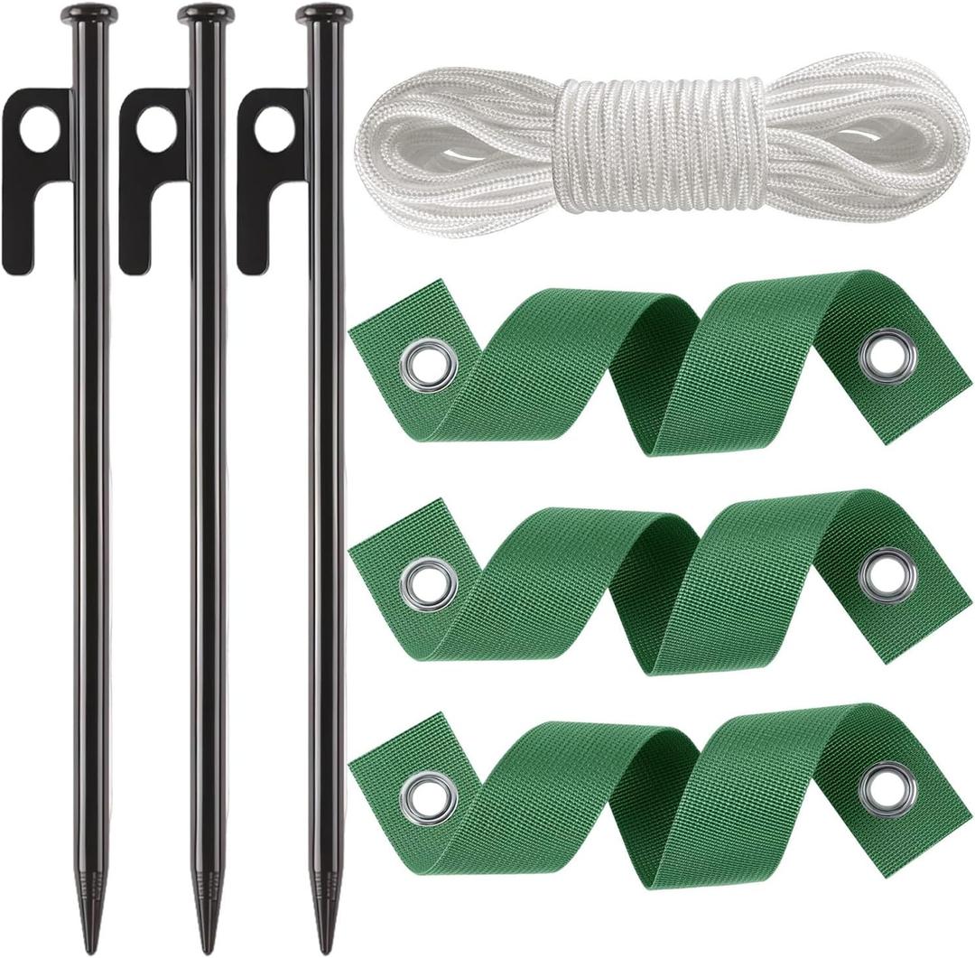 3 Pcs 12 Inch Heavy Duty Steel Tree Stake Kits, Tree Stakes and Supports for Young Trees Against Bad Weather Leaning Tree Anchor Straightening Kit, Bonus Tree Straps & Rope for Anchoring