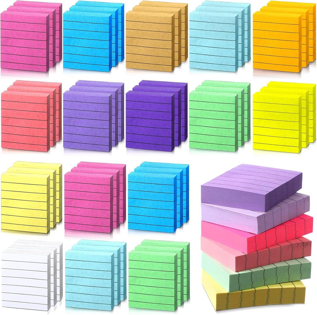 PerKoop 48 Pads Mini Lined Sticky Notes 1.5 x 2 Inch Bright Ruled Stickies Colorful Memo Pads for Students Business Home Office Supplies, 12 Colors, 4800 Sheets