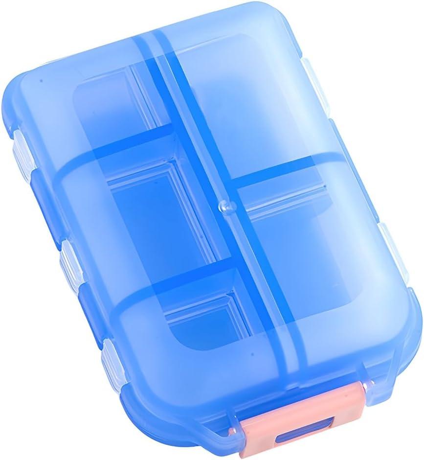 Travel Pill Organizer Box, 10 Compartments Travel Pill Box Portable Folding Small Pill Case, Compact and Portable Pill Box for Carry Storage Medicine Organizer (Sky Blue 2)