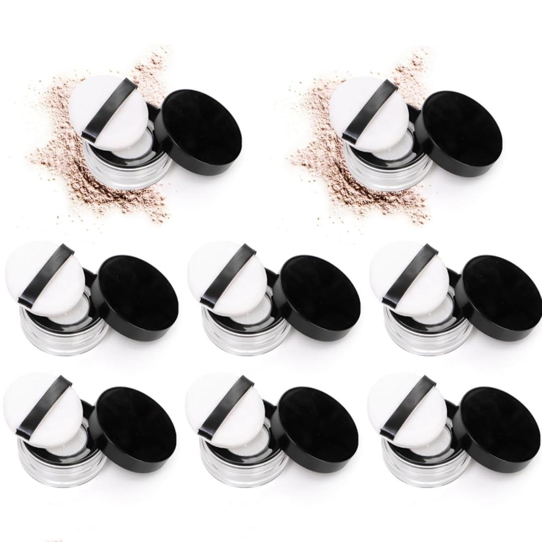 8 Pieces Loose Powder Containers, 10ml/0.34 oz Plastic Empty Case With Sponge Puff, Compact Makeup Travel Box No Leak, Reusable Jar
