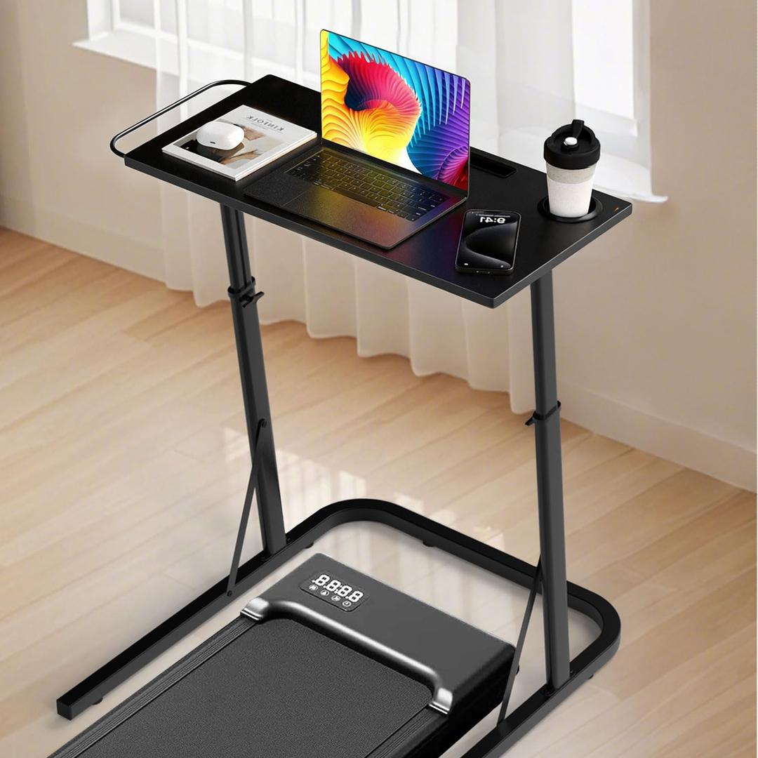 Adjustable Treadmill Walking Pad Desk, for Bike/Cycling Trainer, Workstation Standing Desk, Trainer Stand Table for Indoor, Treadmill Attachment-Exercise While Working or Watching TV, Black, Compact